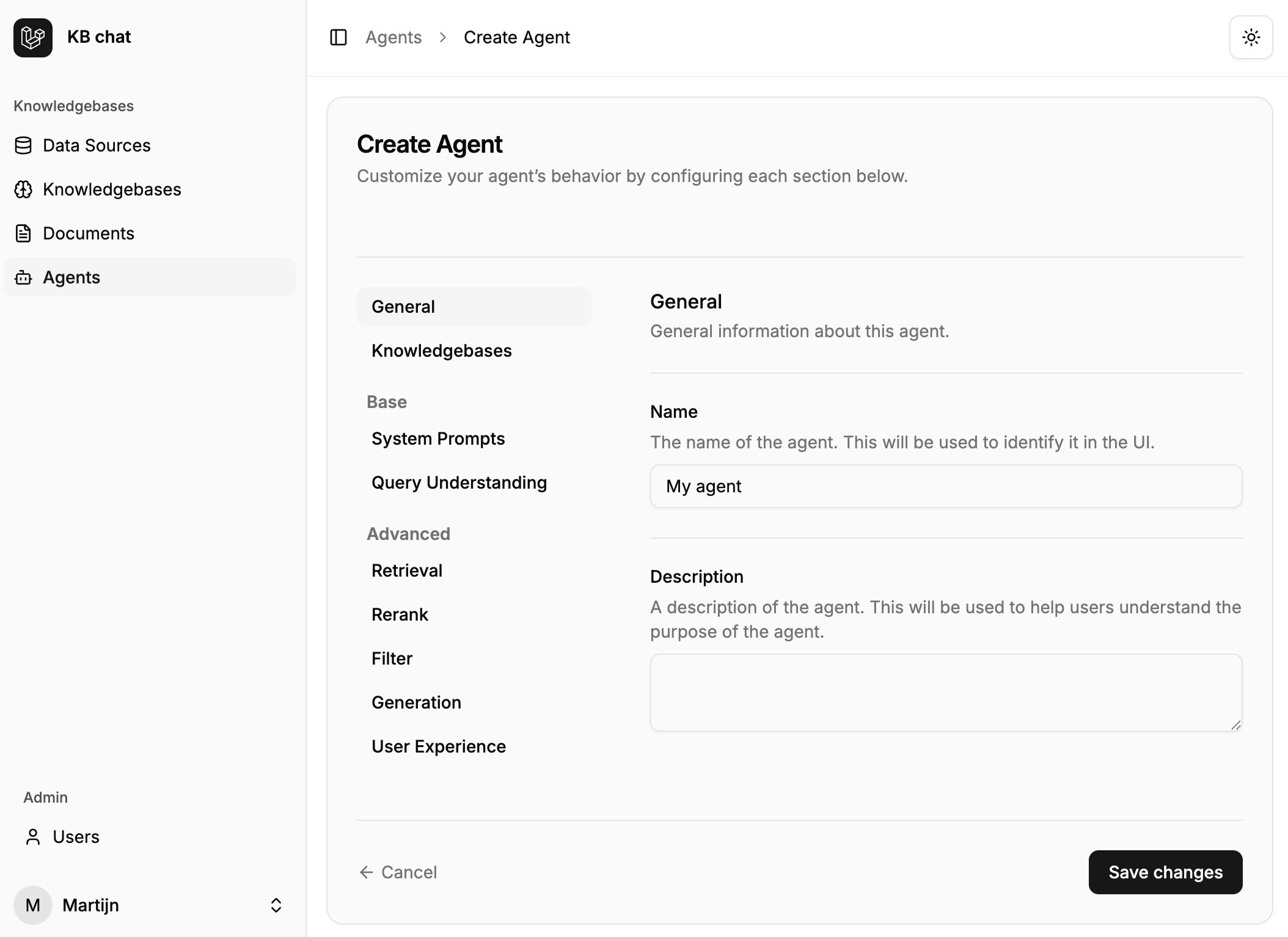Agent Creation Interface